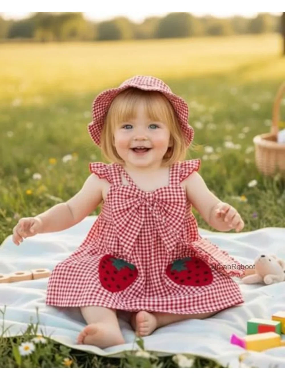 Baby Girl Cotton Blend Sundress with Hat & Bag